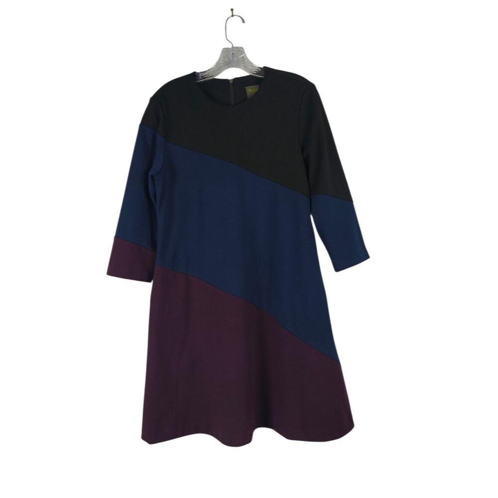 Taylor Dresses Dress Women's 10 Black Navy Plum Colorblock A-Line 3/4 Sleeve